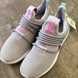 adidas Light Gray Mesh Sneakers with Pink Logo